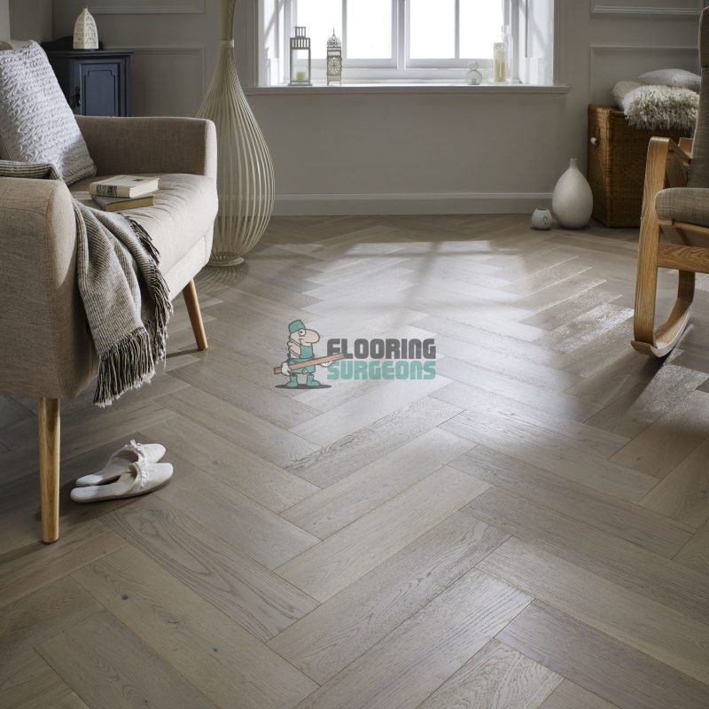 Riviera Click 14/3 x 150mm Grey Brushed Oak Herringbone Engineered Flooring