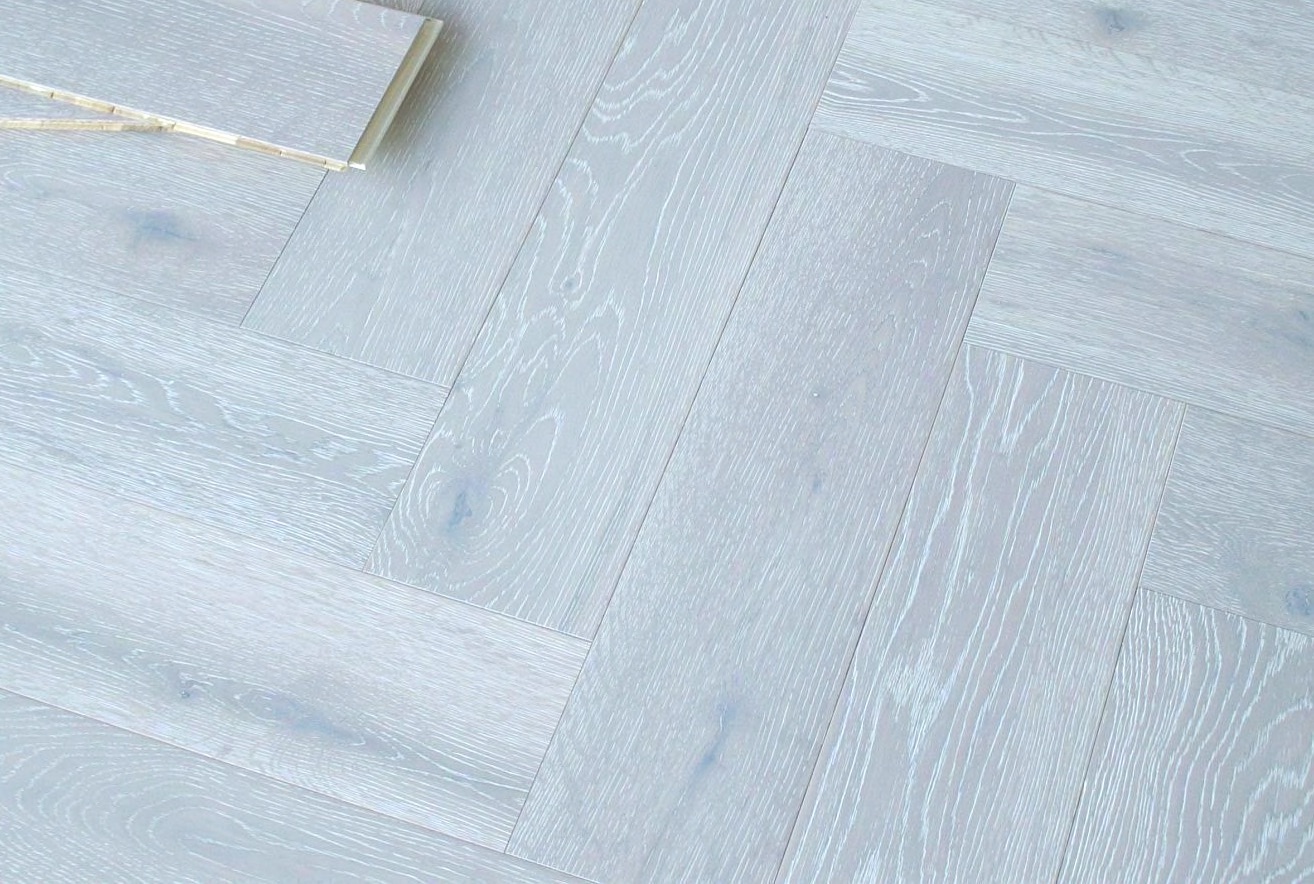 Riviera Click 14/3 x 150mm White Washed Oak Herringbone Engineered Flooring