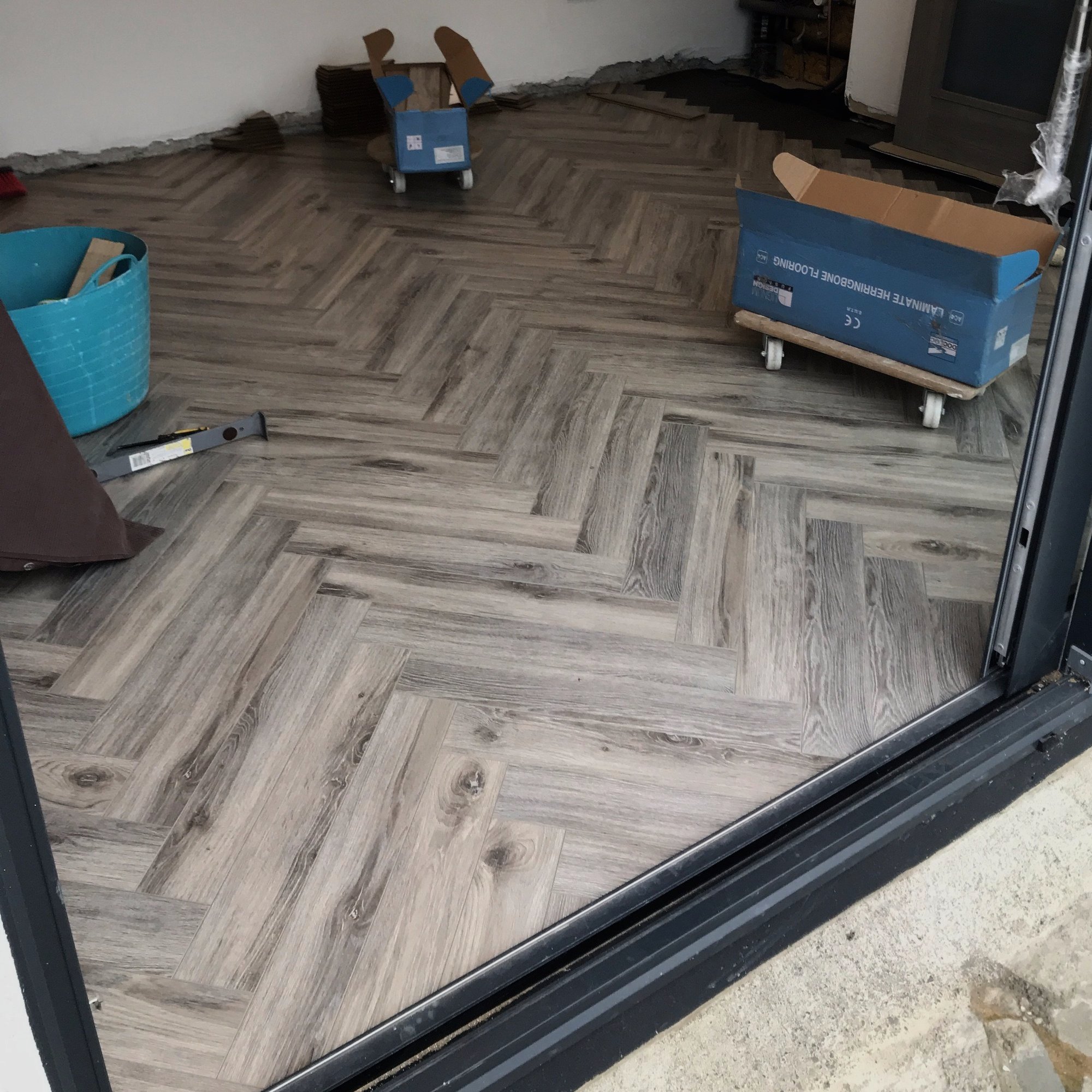 Fusion Herringbone 12mm Tornado Grey Oak 4V Laminate Flooring