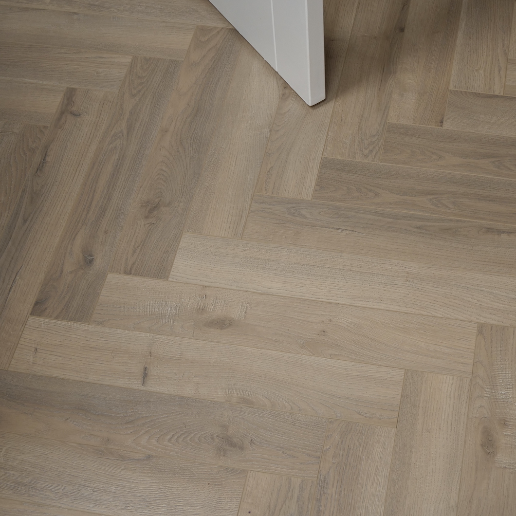 Fusion Herringbone 12mm Grey Beige Oak 4V Laminate Flooring