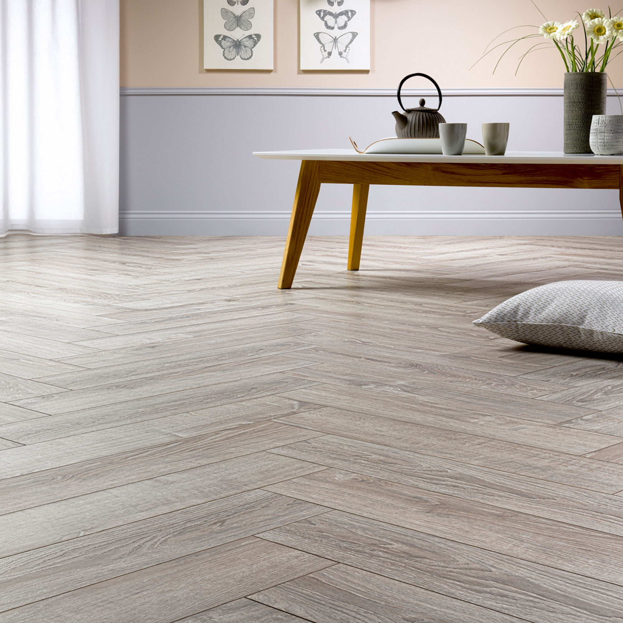 Nature AC6 Herringbone 12mm Pearl Oak Laminate Flooring