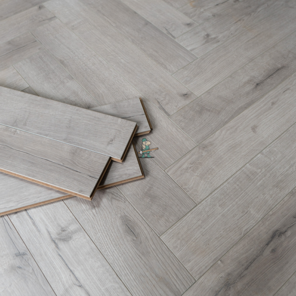 Fusion Herringbone 12mm Embossed Grey Oak 4V Laminate Flooring