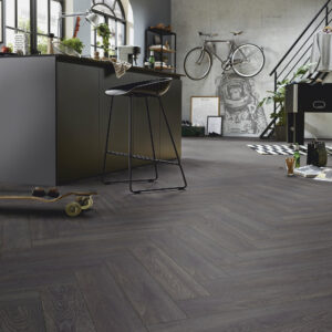Dolcevita Herringbone 8mm Graphite Black Oak 4V Laminate Flooring