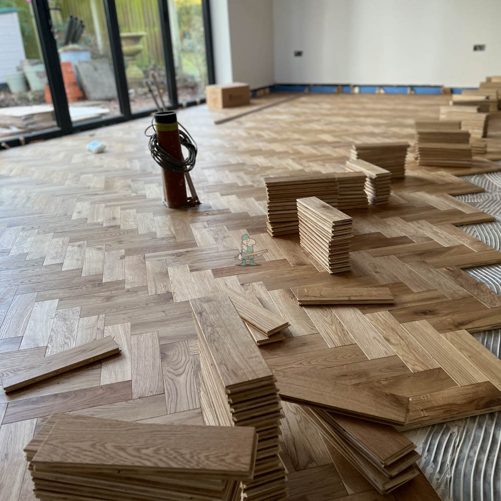 52sqm 📦 Job Lot - 18mm SMALL Natural Oak Parquet Herringbone Engineered Wood Flooring